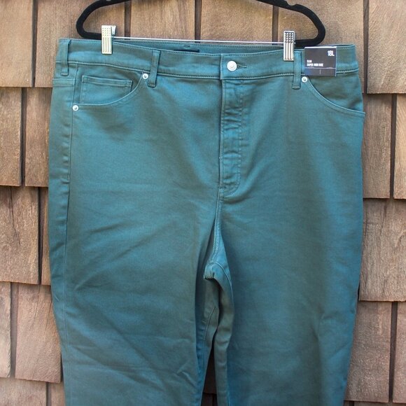 Express Super High Waisted Green Raw Hem Slim Jeans‎ NWT 18 Long Plus Size - Picture 3 of 7